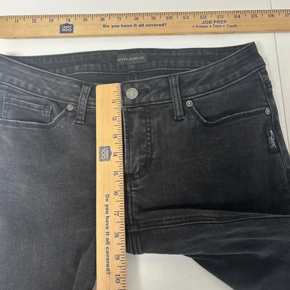 Silver Jeans Co Tuesday Skinny Womens 29 Black Frayed Raw Hem Low Rise Denim